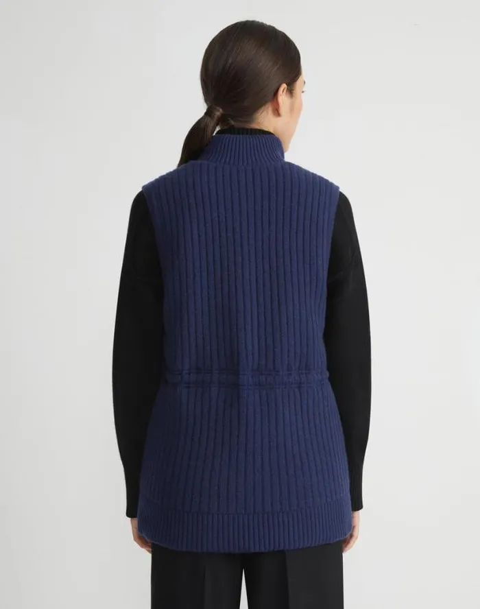 Lafayette 148 New York Wool Knit and Recycled Poly Quilted Reversible Vest Midnight Blue Ready To Wear Jackets and Blazers