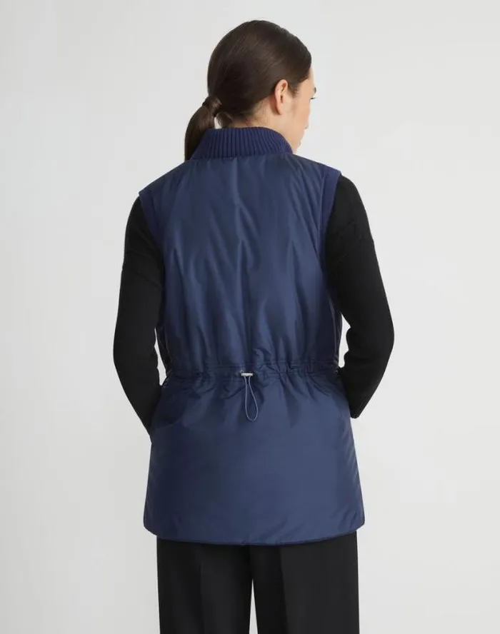 Lafayette 148 New York Wool Knit and Recycled Poly Quilted Reversible Vest Midnight Blue Ready To Wear Jackets and Blazers