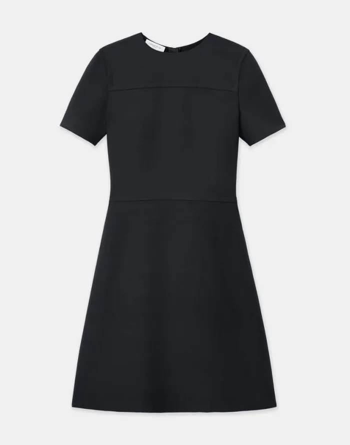 Lafayette 148 New York WoolSilk Crepe ALine Dress Black Ready To Wear Dresses
