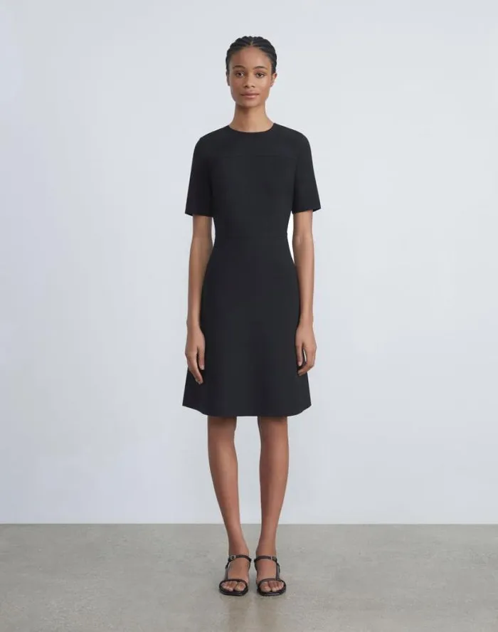 Lafayette 148 New York WoolSilk Crepe ALine Dress Black Ready To Wear Dresses