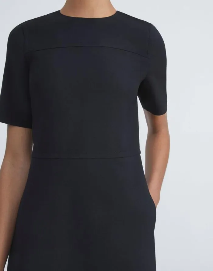 Lafayette 148 New York WoolSilk Crepe ALine Dress Black Ready To Wear Dresses