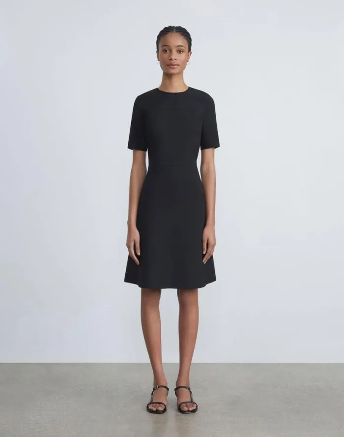 Lafayette 148 New York WoolSilk Crepe ALine Dress Black Ready To Wear Dresses