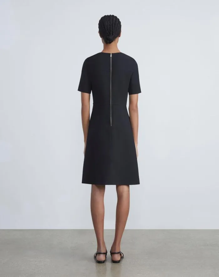 Lafayette 148 New York WoolSilk Crepe ALine Dress Black Ready To Wear Dresses