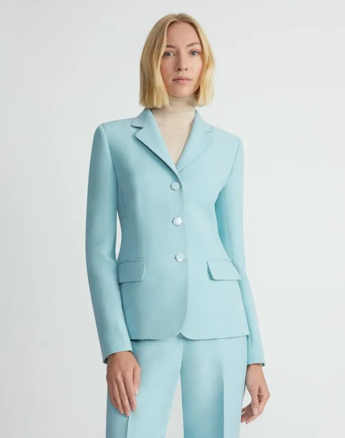 Lafayette 148 New York WoolSilk Crepe Academy Blazer Sea Grass Ready To Wear Jackets and Blazers