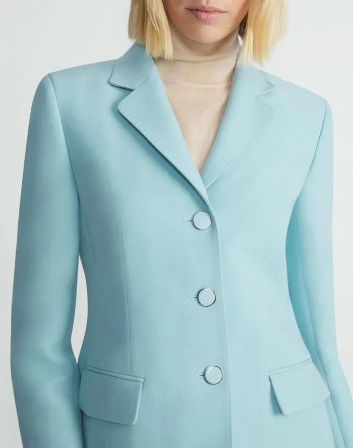 Lafayette 148 New York WoolSilk Crepe Academy Blazer Sea Grass Ready To Wear Jackets and Blazers