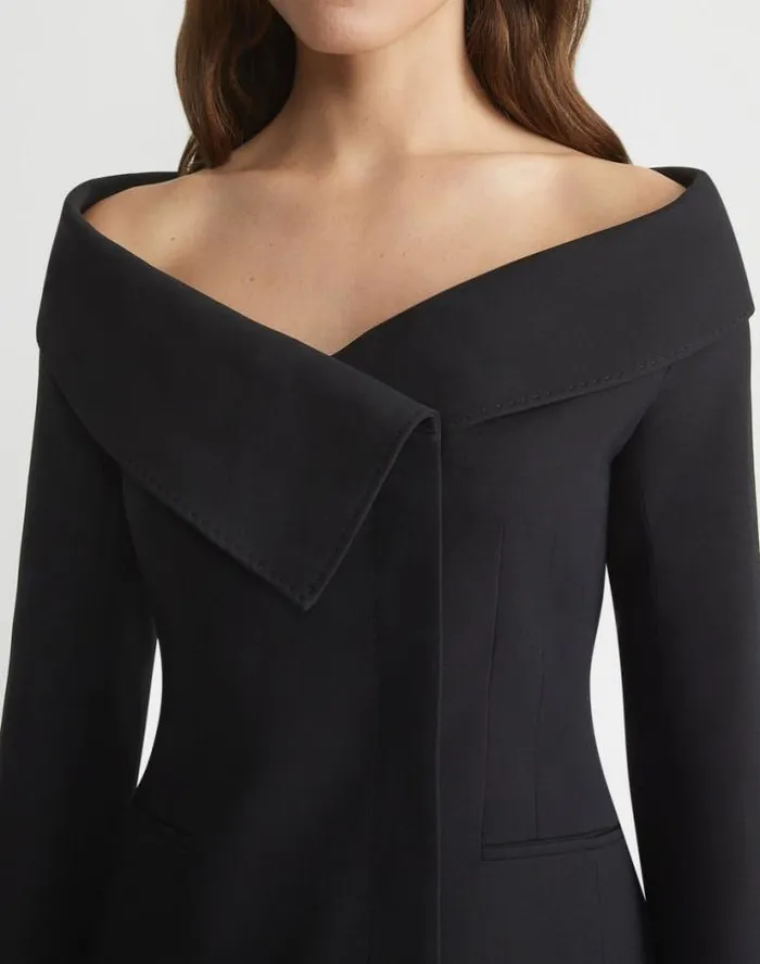 Lafayette 148 New York WoolSilk Crepe Portrait Collar Jacket Black Ready To Wear Jackets and Blazers