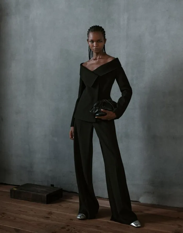 Lafayette 148 New York WoolSilk Crepe Portrait Collar Jacket Black Ready To Wear Jackets and Blazers