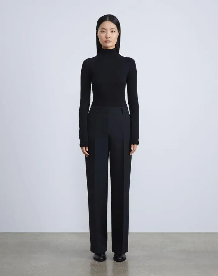 Lafayette 148 New York WoolSilk Crepe Sullivan Pant Black Ready To Wear Pants and Shorts