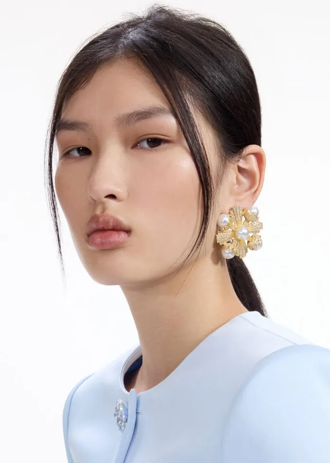 Large Gold Encrusted Earrings Women Self Portrait Jewellery Large Gold Encrusted Earrings Women Self Portrait Jewellery