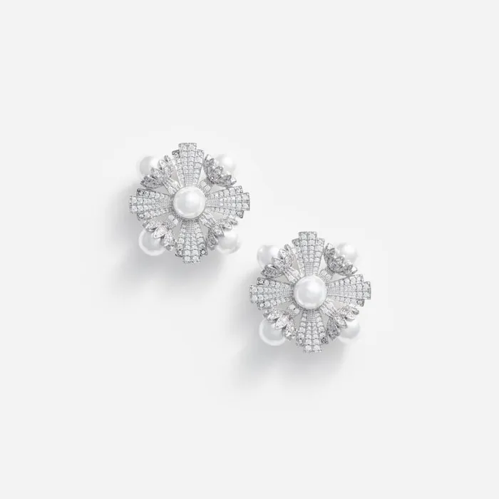 Large Silver Encrusted Earrings Women Self Portrait Jewellery
