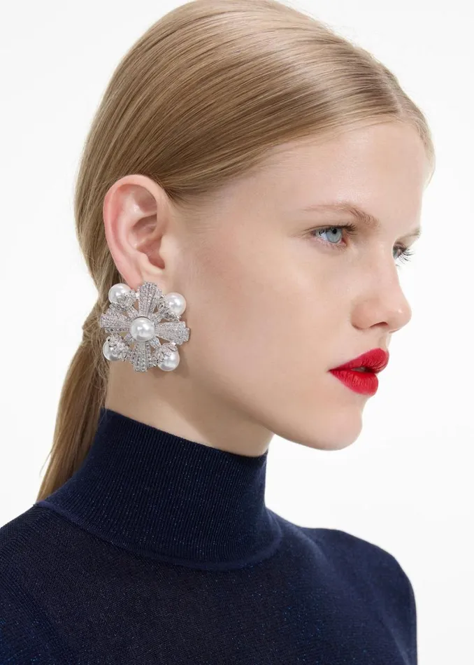 Large Silver Encrusted Earrings Women Self Portrait Jewellery Large Silver Encrusted Earrings Women Self Portrait Jewellery