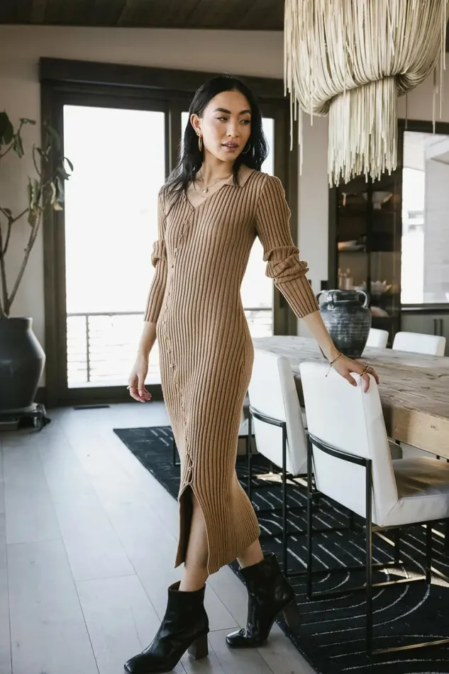 Larissa Ribbed Dress In Camel Camel Women Bohme Dresses