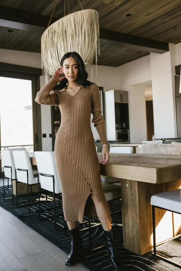 Larissa Ribbed Dress In Camel Camel Women Bohme Dresses