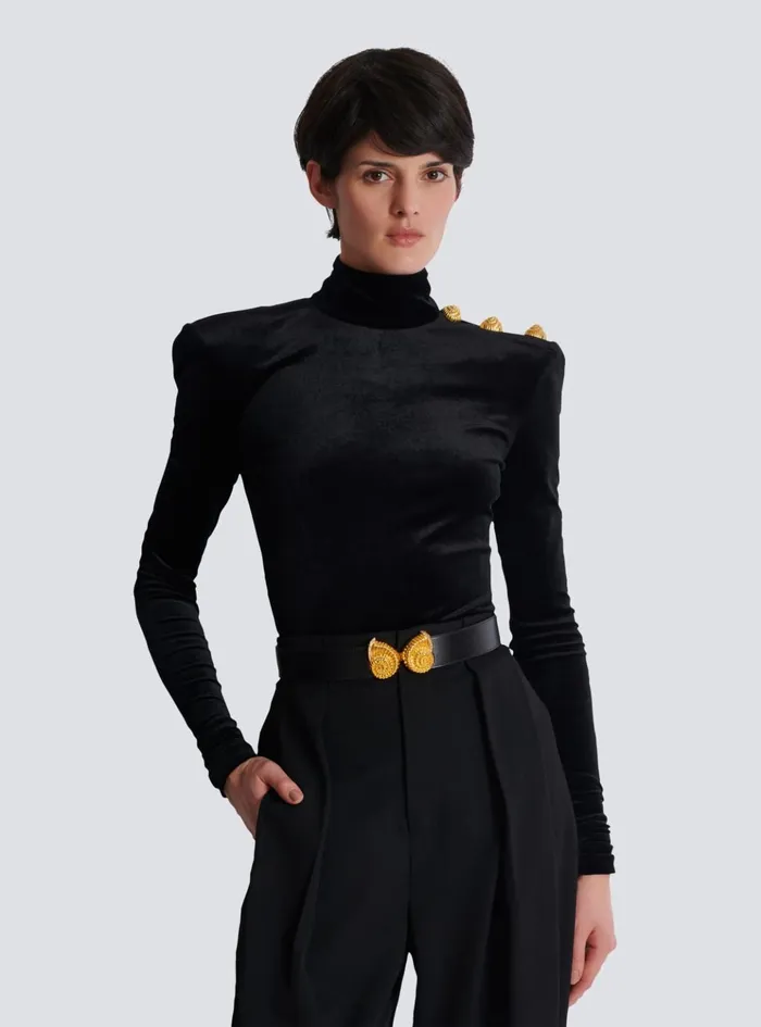 Leather Belt With Embellished Buckle Black Women Balmain Belts