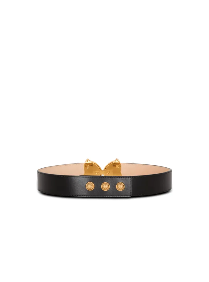 Leather Belt With Embellished Buckle Black Women Balmain Belts