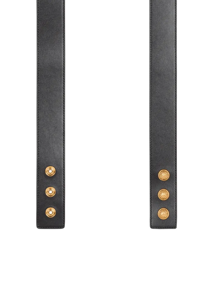 Leather Belt With Embellished Buckle Black Women Balmain Belts