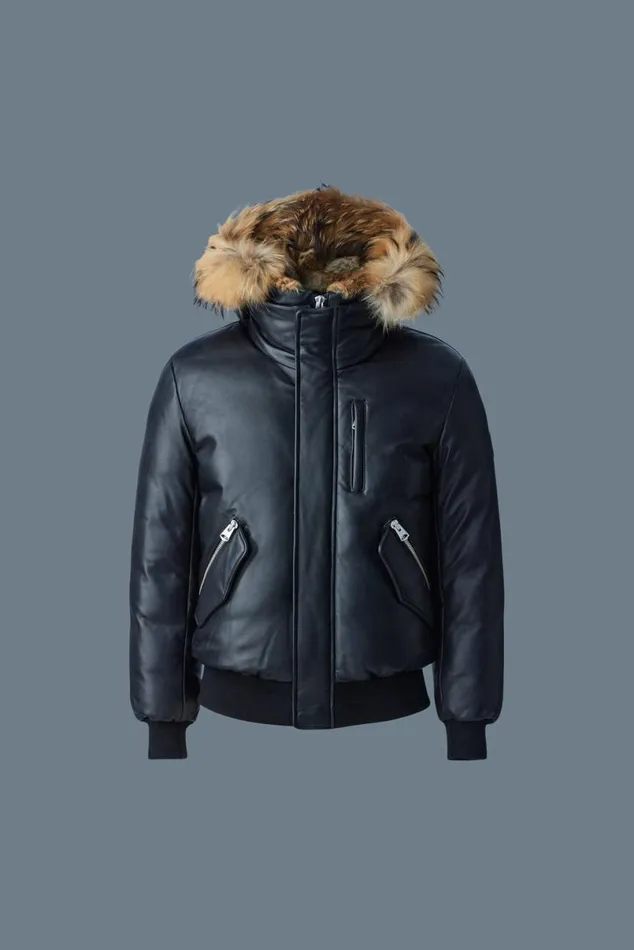 Leather Jackets Men Mackage GLEN 2in1 r Leather Bomber Jacket With Hooded Bib and Natural Fur Black