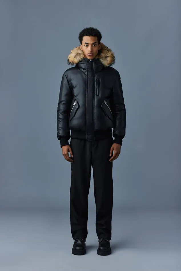 Leather Jackets Men Mackage GLEN 2in1 r Leather Bomber Jacket With Hooded Bib and Natural Fur Black Leather Jackets Men Mackage GLEN 2in1 r Leather Bomber Jacket With Hooded Bib and Natural Fur Black