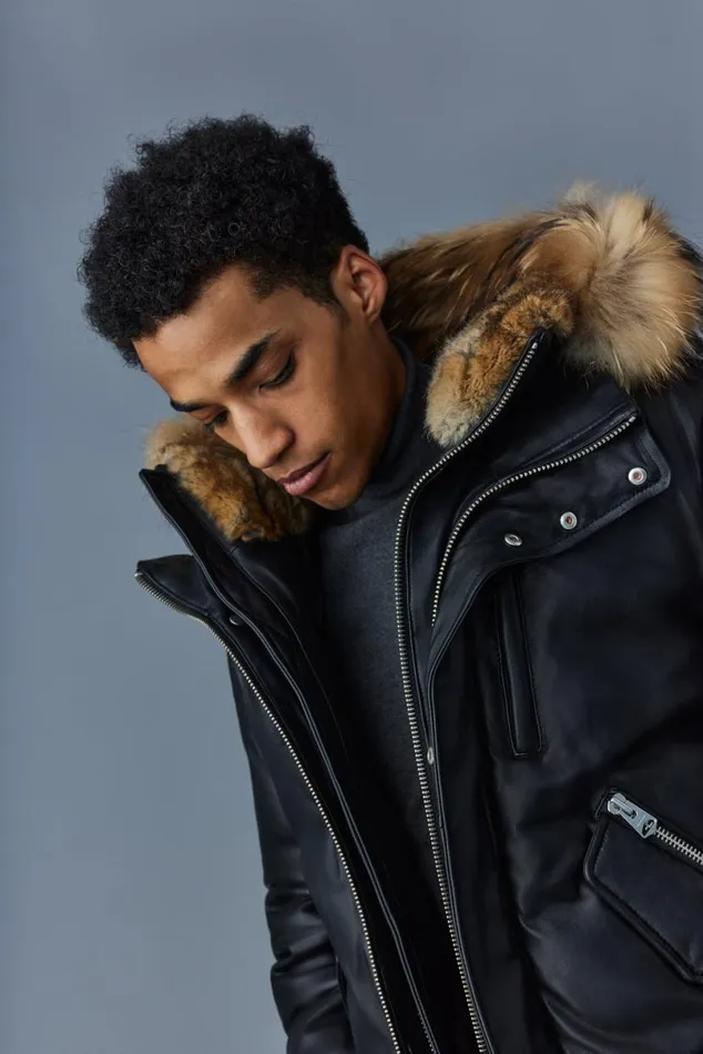 Leather Jackets Men Mackage GLEN 2in1 r Leather Bomber Jacket With Hooded Bib and Natural Fur Black Leather Jackets Men Mackage GLEN 2in1 r Leather Bomber Jacket With Hooded Bib and Natural Fur Black