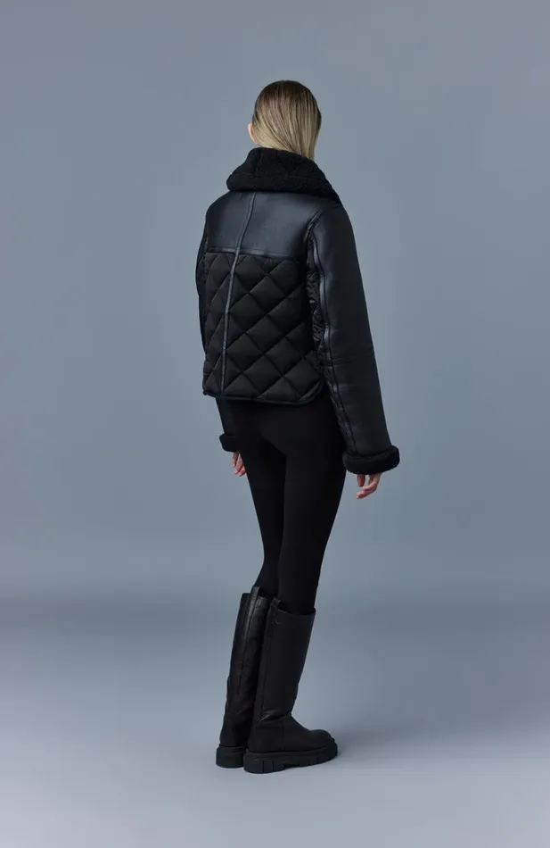 Leather Jackets Women Mackage TULIP Quilted Sheepskin Jacket With Shearling Trim Dark Olive