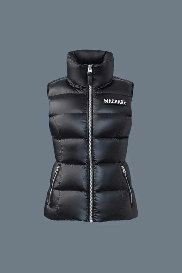 Light Down Jackets Women Mackage CHAYA Lustrous Light Down Vest For Ladies Black