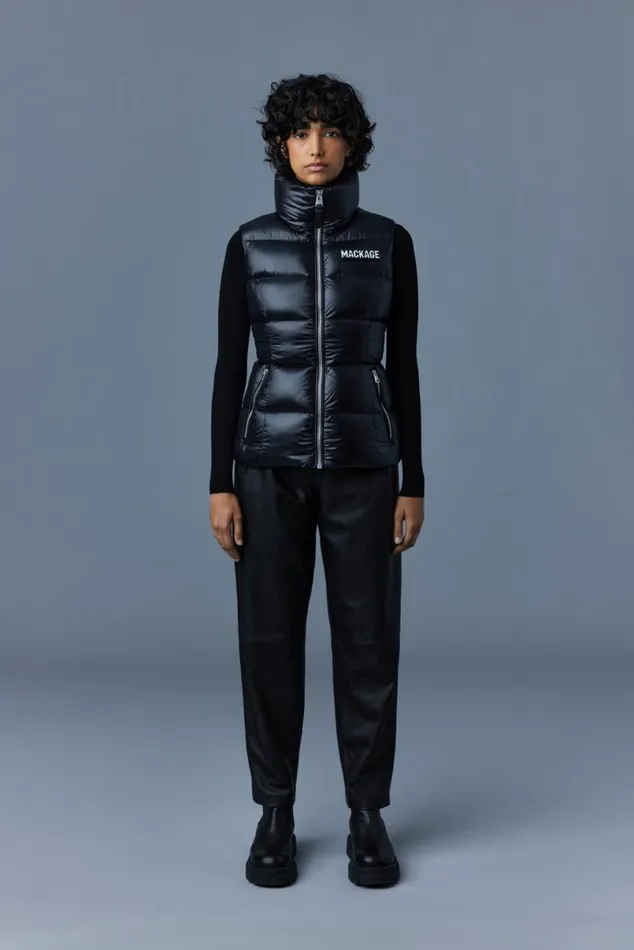 Light Down Jackets Women Mackage CHAYA Lustrous Light Down Vest For Ladies Black Light Down Jackets Women Mackage CHAYA Lustrous Light Down Vest For Ladies Black