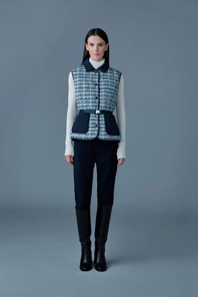 Light Down Jackets Women Mackage FRANCINETW Mix Media Light Down Tweed Vest Sky Blue Multi
