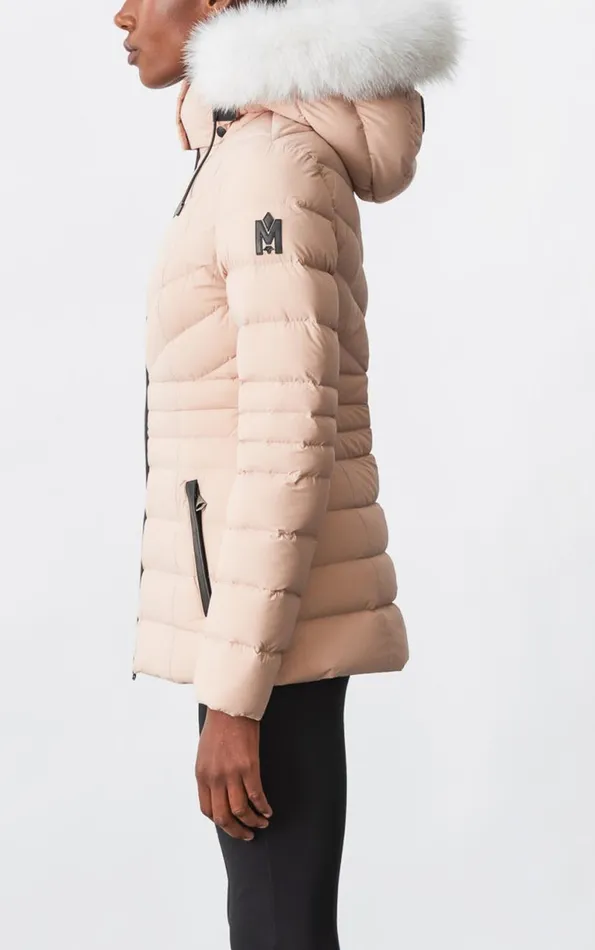 Light Down Jackets Women Mackage PATSY Agile 360 Down Jacket With Blue Fox Fur Cream