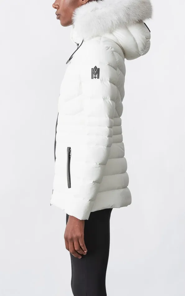 Light Down Jackets Women Mackage PATSY Agile 360 Down Jacket With Blue Fox Fur Cream
