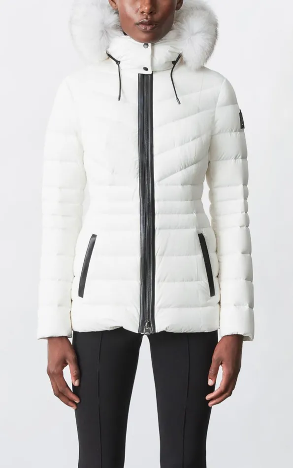 Light Down Jackets Women Mackage PATSY Agile 360 Down Jacket With Blue Fox Fur Cream