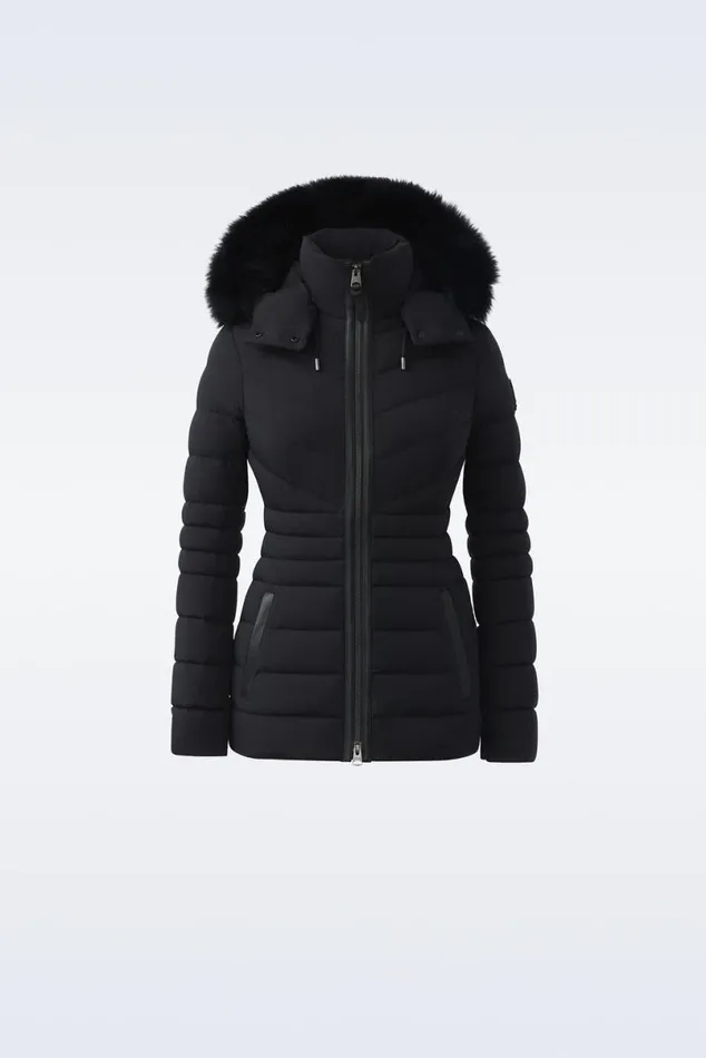 Light Down Jackets Women Mackage PATSY Agile 360 Down Jacket With Blue Fox Fur Cream