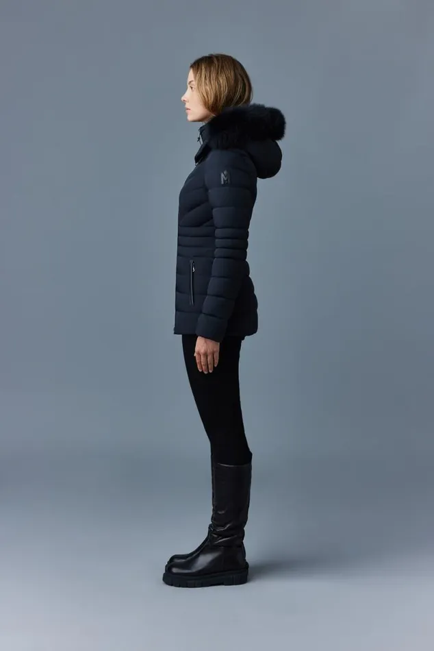 Light Down Jackets Women Mackage PATSY Agile 360 Down Jacket With Blue Fox Fur Cream