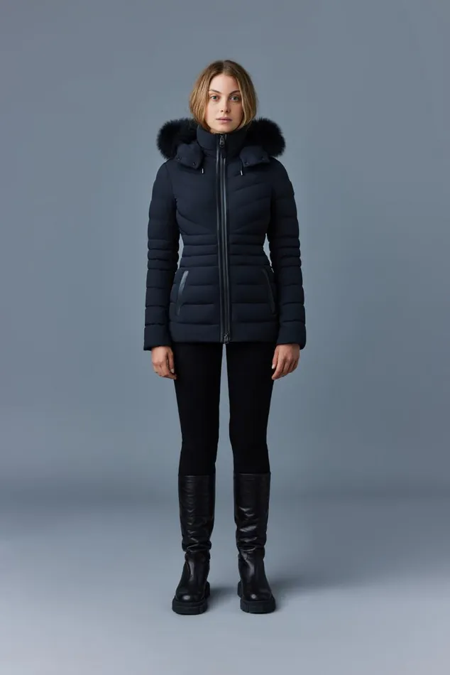 Light Down Jackets Women Mackage PATSY Agile 360 Down Jacket With Blue Fox Fur Cream