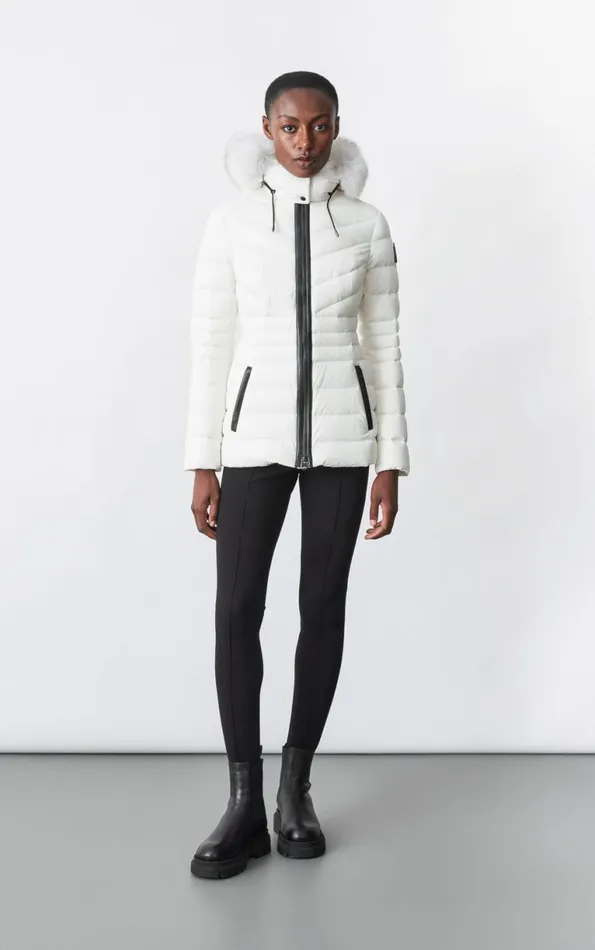 Light Down Jackets Women Mackage PATSY Agile 360 Down Jacket With Blue Fox Fur Cream