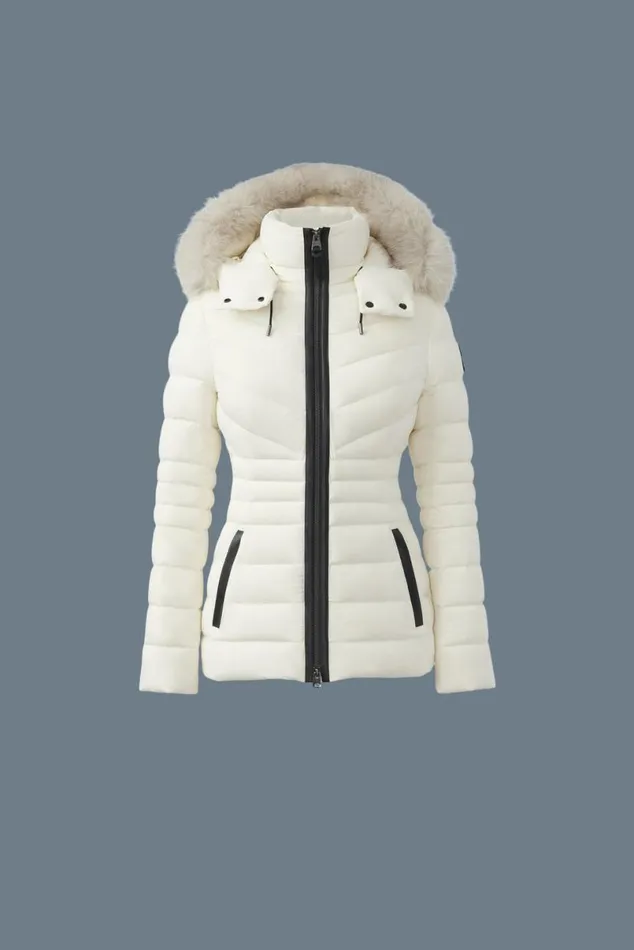 Light Down Jackets Women Mackage PATSY Agile 360 Down Jacket With Blue Fox Fur Cream