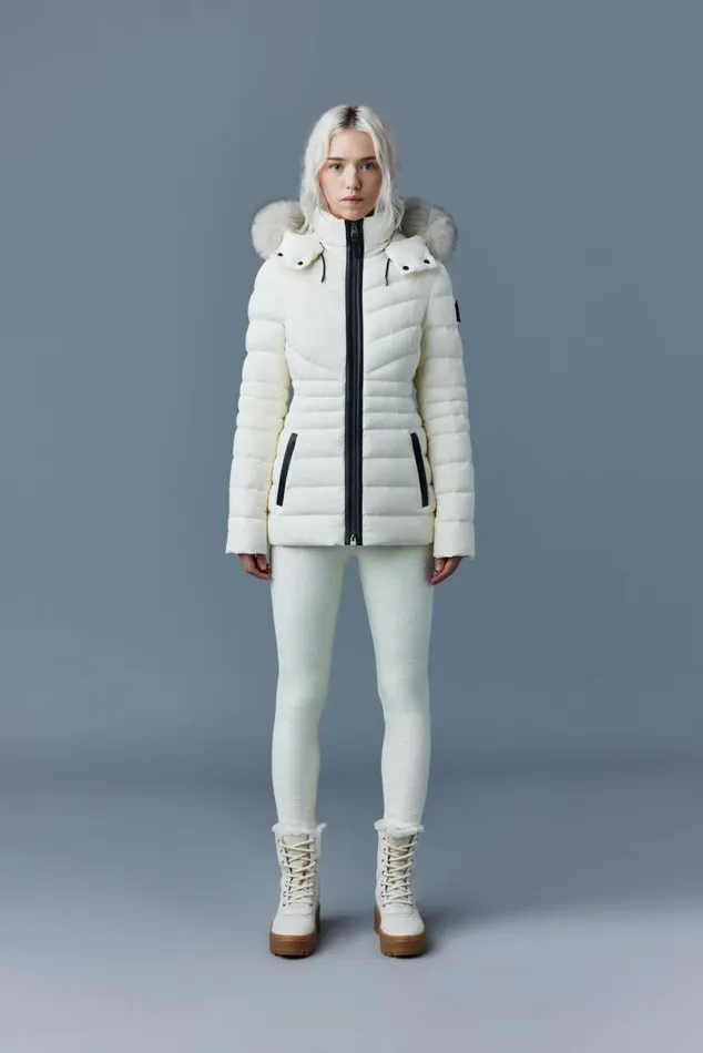 Light Down Jackets Women Mackage PATSY Agile 360 Down Jacket With Blue Fox Fur Cream