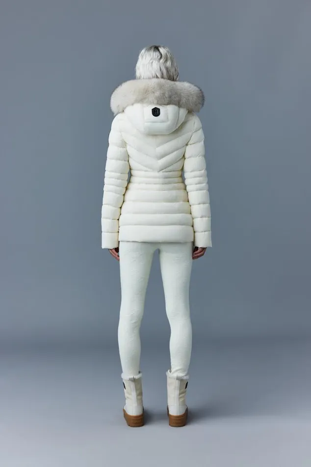 Light Down Jackets Women Mackage PATSY Agile 360 Down Jacket With Blue Fox Fur Cream