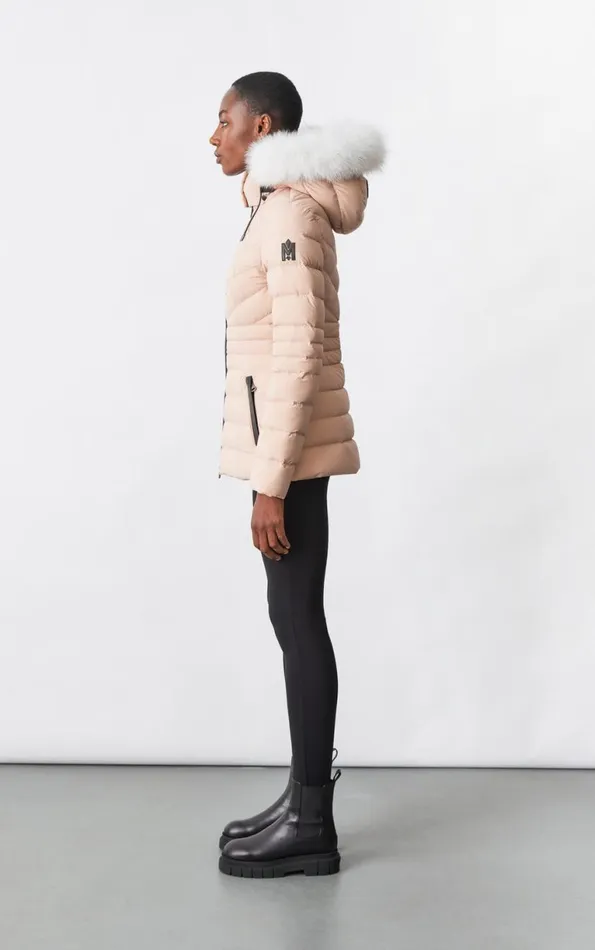 Light Down Jackets Women Mackage PATSY Agile 360 Down Jacket With Blue Fox Fur Cream