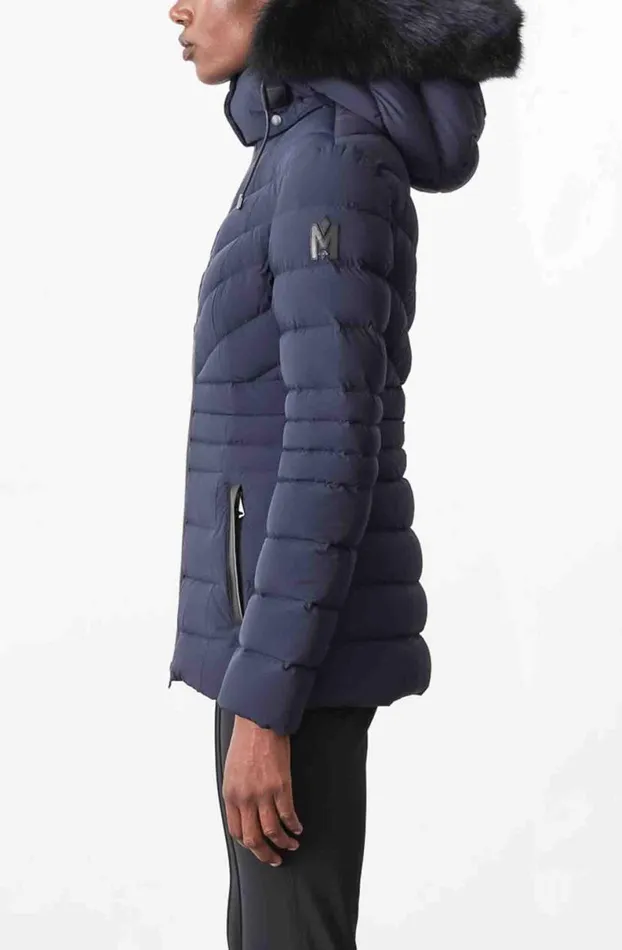 Light Down Jackets Women Mackage PATSY Agile 360 Down Jacket With Blue Fox Fur Cream