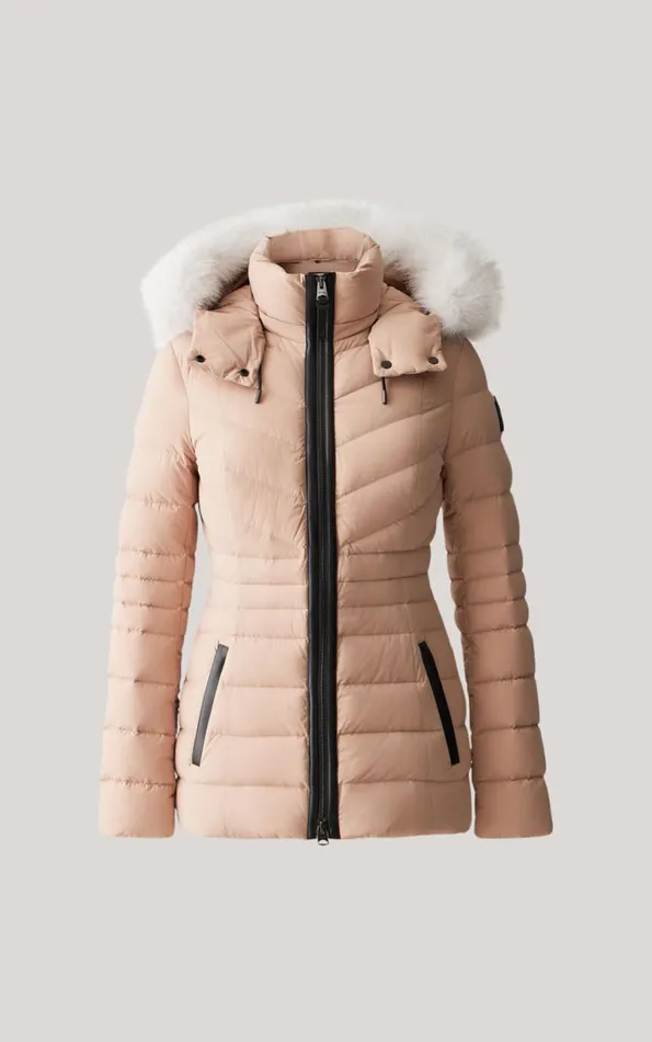Light Down Jackets Women Mackage PATSY Agile 360 Down Jacket With Blue Fox Fur Cream