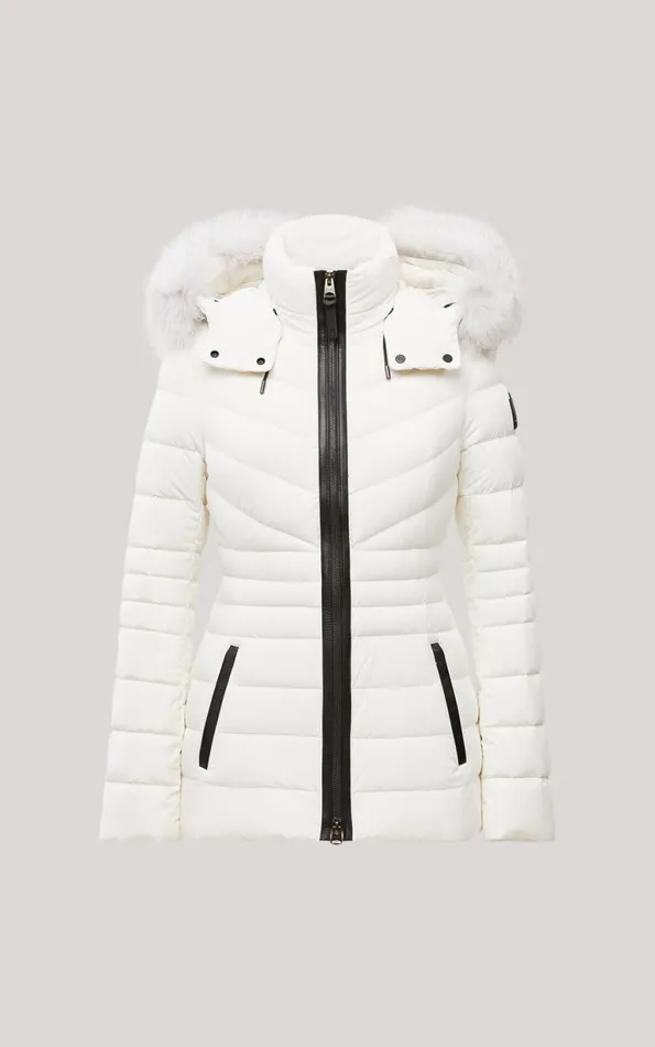 Light Down Jackets Women Mackage PATSY Agile 360 Down Jacket With Blue Fox Fur Cream