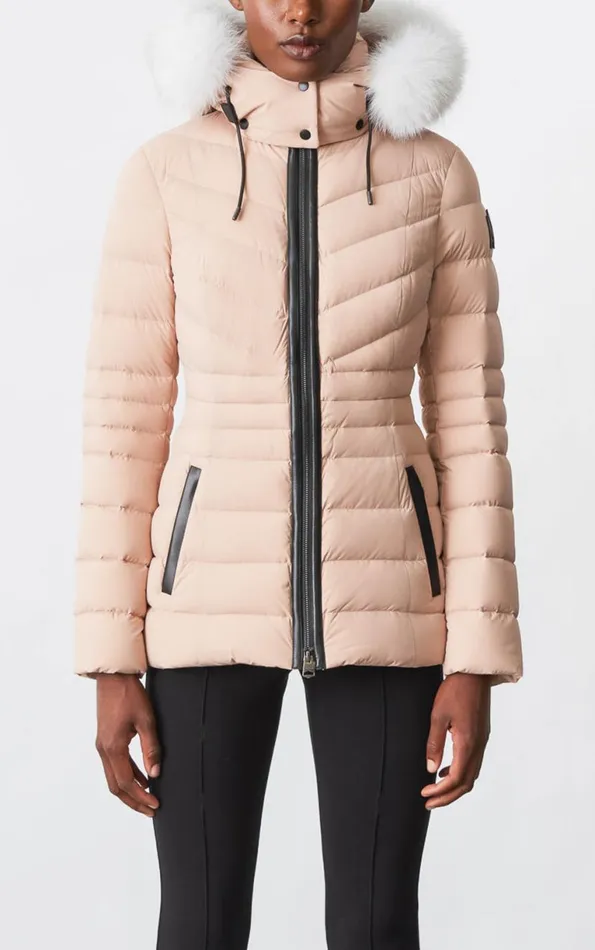 Light Down Jackets Women Mackage PATSY Agile 360 Down Jacket With Blue Fox Fur Cream