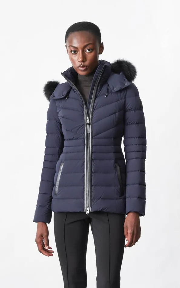 Light Down Jackets Women Mackage PATSY Agile 360 Down Jacket With Blue Fox Fur Cream