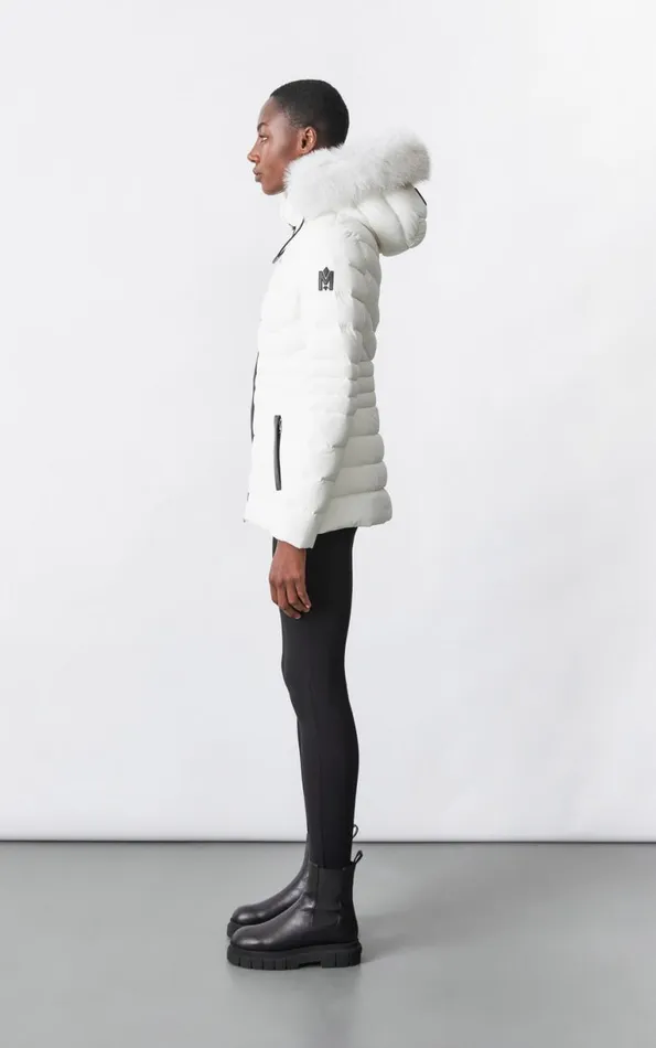Light Down Jackets Women Mackage PATSY Agile 360 Down Jacket With Blue Fox Fur Cream