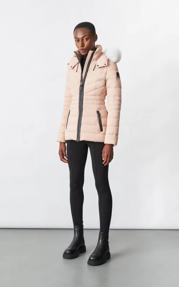 Light Down Jackets Women Mackage PATSY Agile 360 Down Jacket With Blue Fox Fur Cream