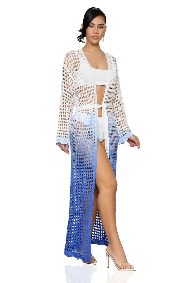 Lilly039s Kloset Cardigans and Sweaters Women Ocean Views Swimsuit Cover Up Kimono Blue FINAL SALE