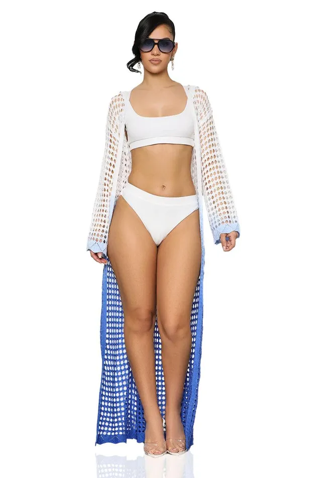 Lilly039s Kloset Cardigans and Sweaters Women Ocean Views Swimsuit Cover Up Kimono Blue FINAL SALE