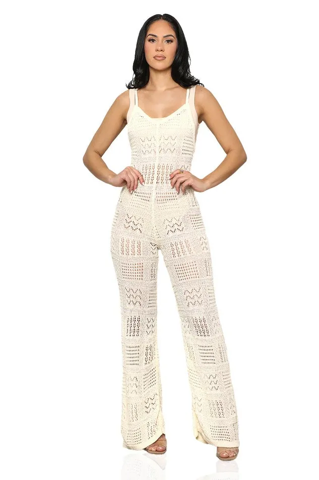 Lilly039s Kloset Jumpsuits and Rompers Women Island Escape Crochet Jumpsuit Cream FINAL SALE