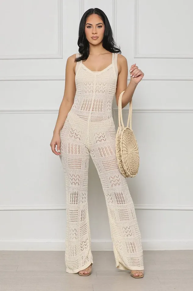 Lilly039s Kloset Jumpsuits and Rompers Women Island Escape Crochet Jumpsuit Cream FINAL SALE