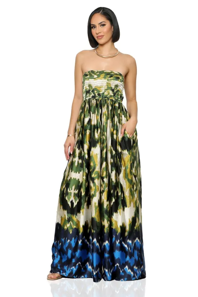 Lilly039s Kloset Jumpsuits and Rompers Women She Flows Wide Leg Jumpsuit Green MultiFINAL SALE